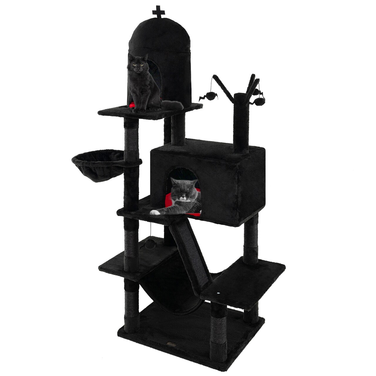 Black Gothic Cat Tree with Sisal Scratching Posts and Cozy Beds Ideal for Indoor Cats